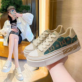 Zingj Bottom Canvas Shoes Female 2023 New Autumn And Winter New Fashion Niche Design Spell Color Lace Live Small White Shoes- Outfit