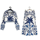 New Women's V-Neck Long-Sleeved Half-Dress Retro Print Early Spring Lazy Casual Fashion