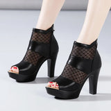 Sandals Women's 2023 Summer New High-Heeled Waterproof Table Fish Mouth Mesh Hollowed-Out British Thick-Heeled