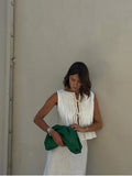 Women Elegant White Long Skirt Sets Fashion O-neck Sleeveless Lace Up Pleated Ruffles Vest Suits Summer Female Commuting