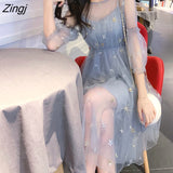 Sleeve Dresses Women Holiday Summer Elegant Gauze Ankle-length Sweet Fashion Korean Sundress Ladies Платье Женское