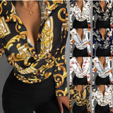 Zingj Wise Popular Autumn Loose Long Sleeve V Collar Print Women's Shirt Shirt