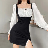 Slim Wrinkled Lace Maid DressOutfit