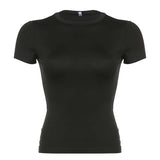Zingj Spice Girl Wind Pure Color Short Sleeve Basic T-Shirt Women's New Round Collar Slim Bottom Jacket