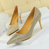 Zingj Korean Version Fashion Wedding Shoes High Heels High Heels Shallow Pointed Sexy Banquet Waterdiamond Single