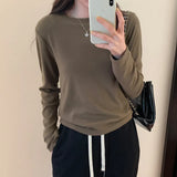 Color Round-Neck Corduroy Long-Sleeved T-Shirt Women's Autumn New Basic Bottomed Shirt With Thin