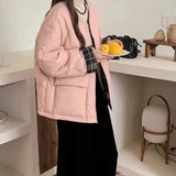 Down Jacket Short Style 2024 Winter Sweet Round Collar Grid Stitching Light Small Diamond Bread Coat Tide-Outfit