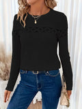 Zingj Hot Style Autumn Solid Color Lace Stitching Round Collar Women Long Sleeved T Shirt