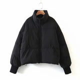 Stand-up Collar Zipper Pocket Padded Jacket-Outfit