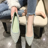 Pointed Toe Shoes Women Flat Ballet Mixed Color Soft Maternity Beaded Pointed Toe Flat Shoes Shallow Mouth