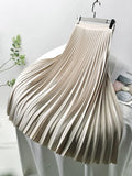 Designer Women Spring Autumn Elegant Chic Solid Pleated Skirt High Waist Luxury Fashion With Elastic Female