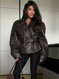 2025 Explosion Long-Sleeved Collar With Short Locomotive Jacket Leather Coat