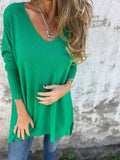 Autumn And Winter Explosion Season Solid Color V-Neck Knitted Shirt Loose Top Women's