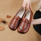 Zingj Flat-Bottomed Beef Rib-Soled New Love Shoes Korean Version Leisure Simple Leather Women's Singles Shoes Comfortable Mother