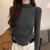 Collar Head Pure Desire Long-Sleeved Pleated Blouse Women's Autumn And Winter New Tight Waist