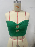 Zingj Women's Solid Color Cross Knit Strapless Vest And Woven Top-Outfit