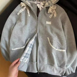 Women's Fashion Lace Bow Zipper JacketOutfit