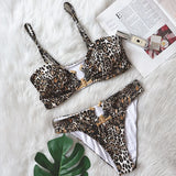 Zingj 2023 Sexy Bikini Leopard Print High Waist Swimsuit Metal Accessories Women's