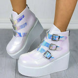 2023 New Large-Size High-Heeled Muffin Martin Boots Belt Buckle Slope Heel Women's