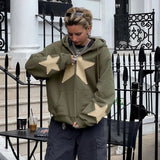 Multiple Star Patch kangaroo Pocket Oversized HoodieOutfit