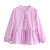New Bow Knot Lock Color Loose Casual Shirt