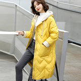 Autumn Winter New Korean Version Knitting Wool Hooded Down Jacket Female Long Loose Warm Fashion Coat Tide-Outfit