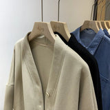 Zingj Fat Big Size 300 Catties Lazy Wind V Collar Coat Female Autumn Money Fat MM Loose Single Breasted Cardigan Long Sleeve Jacket-Outfit