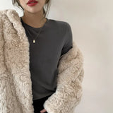 Velvet Black Bottomed Shirt For Women To Wear A New Korean Version Of Foreign Style Round Collar Slim Long-Sleeved Sanded Wool Warm Blouse In Autumn And