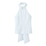 New Spring Style Hanging Neck Trench Coat Fabric Bare-Back Bow Coat