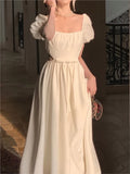 New French Vintage Party Prom Short Sleeve Princess Dress For Women Fashion Hollow Out White Dress Female Clothes