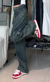 Vintage Patchwork High Waist Cargo Jeans-Outfit
