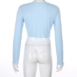 Style Women's Knitted Crop Tops Solid Sexy V-Neck Short Cardigan Mujer Loose Long Sleeve Thin Sweater Woman Top