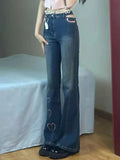 Women Vintage Streetwear Ripped Straight Ladies Cargo Jeans Pants High Waisted Loose Denim Trousers Fairy Grunge Alt