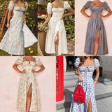 New Women's French Floral Dress Lady Open Fork Big Swing Hanging Dress Dress