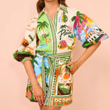 Women's Dress 2025 Casual Fashion Print Shirt Seven-Sleeve Commuter
