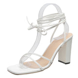 Zingj Summer Women's Shoes With Sexy Square Head Straps, Stilettos, High Heels, Cross-Strapped