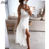 PETAL V-neck Cut Out Maxi Dress For Woman Sexy Spaghetti Strap Holiday Party Split Romper Dress 2023 Summer Female