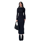 Zingj Autumn And Winter New Women's Fashion Round Collar Long Sleeve Slim Hip Pure