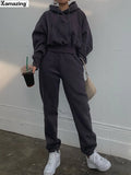 Suit Winter Spring Solid Casual Tracksuit Women Fleece 2 Pieces Set Sports Sweatshirts Pullover Sweatpants