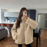 Hair Women's Autumn And Winter New Women's Solid Color Lazy Wind High-Collar Coat Warm Female