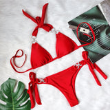 Zingj New Swimsuit Sexy Crystal Diamond Solid Color Strap Bikini Beach Vacation Swimsuit