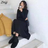 Sleeve Dress Women Knitted Stretch Soft Elegant Pure Fall Spring Lady Knitwear All-match Ulzzang Pregnant Vestido