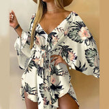 Zingj 2023Wish New Sexy V-Neck Irregular Bat Sleeve Lace-Up