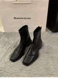 Zingj Heel Square Head Thin Boots Ankle Boots Women's Shoes 2024 New Autumn And Winter Korean Small Ankle Boots Martin