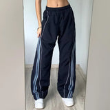 Zingj Street Style Stripe Color Design Basic Casual Pants 2023 Autumn / Winter New Elastic Waist Comfortable Woven