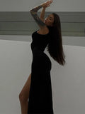 Summer Slit Maxi Dress for Women Elegant Holiday Sexy Sleeveless Club Party Tank Sundresses Solid