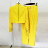 Star Fashion New Heavy Industry Nails Studded Short Top Dress Suit Two