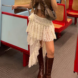 Design Of Lace Rose Splicing Half-Length Skirt 2023 Summer New Spicy Girl Low-Waisted
