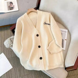 Sweater Coat Female Spring And Autumn Large Size Fat Mm Thin V-Necked Knitted Sweater Advanced Sense College Style Blouse