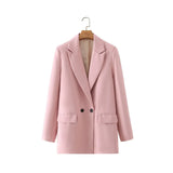 New Pure Color Double-Breasted Loose Casual Suit Jacket In